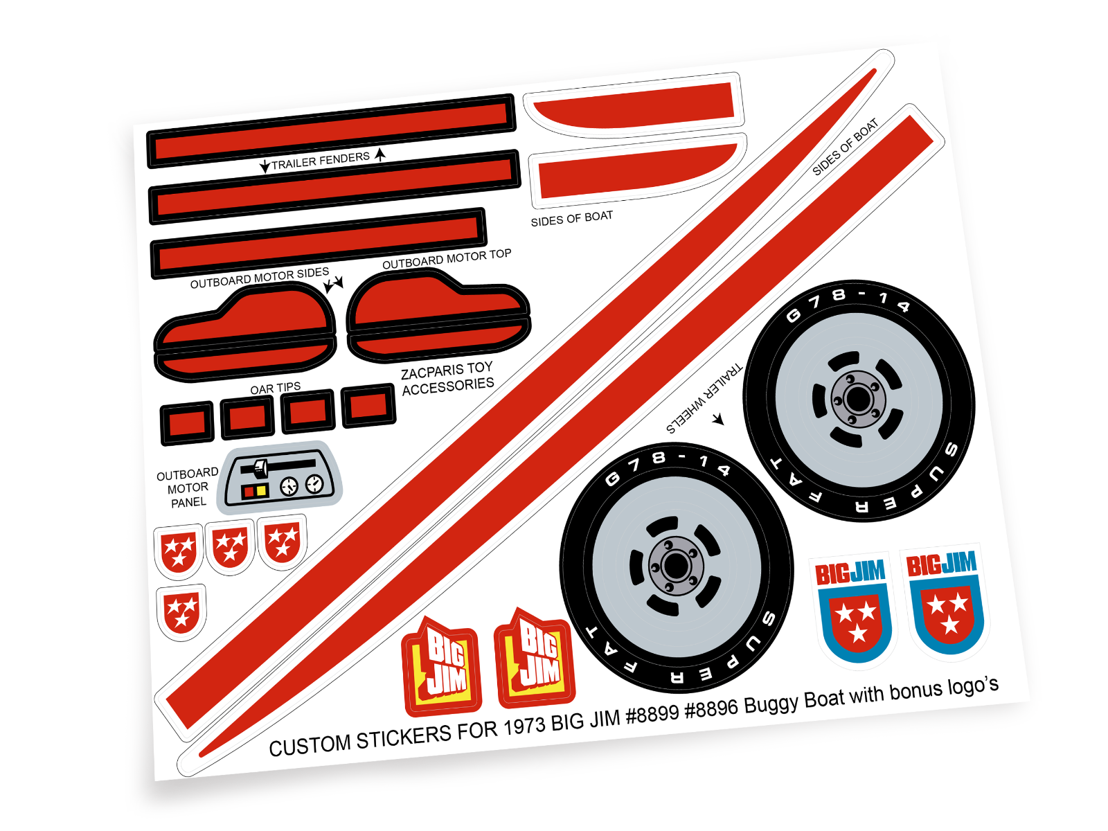 CUSTOM STICKERS for 1973 Mattel Big Jim Boat #8890 with bonus logos | eBay