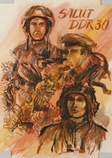 40921 - SALUT DDR 30. Gouache von Erhard Schreier. Links unten signiert und