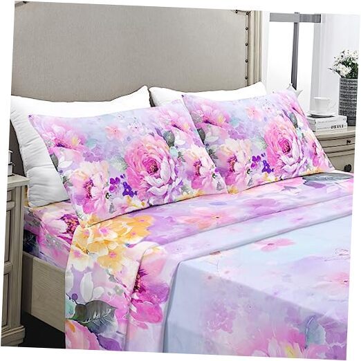 Size Sheets Set, Luxury 1800TC Hotel Quality Double King 02# Purple Peony