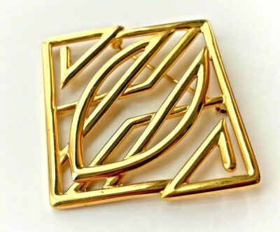 Große vergoldete Brosche signiert MONET   eckig oder geometrische Raute 5 x 4,7 cm NEU