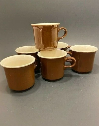 VTG Restaurant Ware Coffee Cup Set of 6 Brown/Off White Diner USA Tea Hot Coco