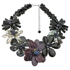 Midnight Garden Floral Necklace with Shell and Pearl Elements