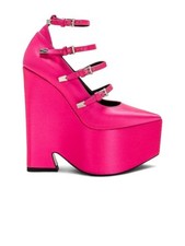 Versace Womens Tempest Platform Pumps Satin Women Shoes 40 HOT PINK WEDGE