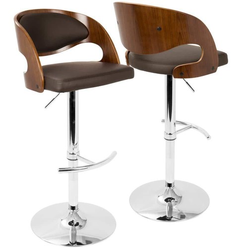 Lumisource Bar Stool 18.75" W, Adjustable Height Walnut and Brown Faux Leather - Picture 3 of 6