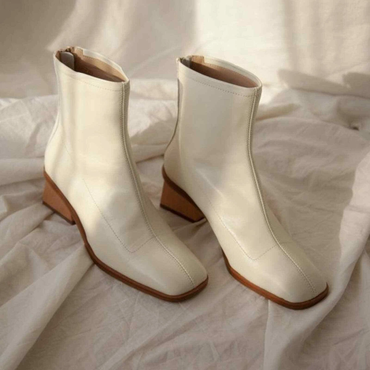 Paloma Wool Saturno Boot in Cream/White Wooden Block Heel Size 37