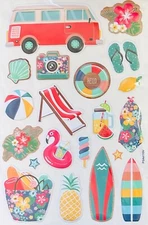 Beach Vacation Travel Camper PUFFY Stickers Planner Crafts Planner Supply