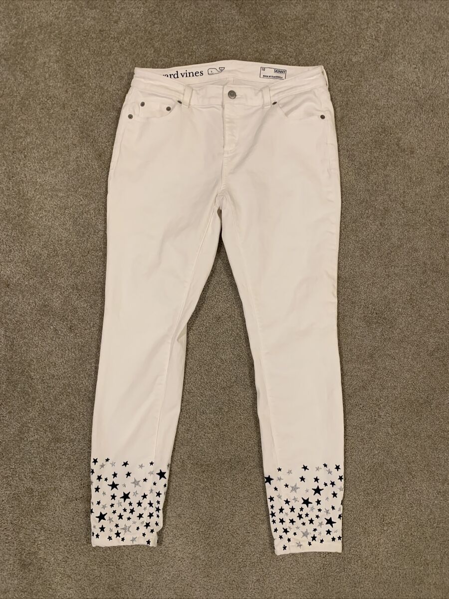 【MODERNIF】Vine White Denim Pants Vineyard Vines White Star Embroidered Denim Pants Jeans