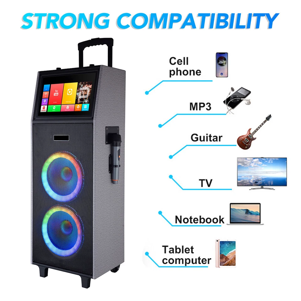 Rechargeable Karaoke Machine w/2 Wireless Mics & Lyrics Display Screen Speaker - Image 3 of 4