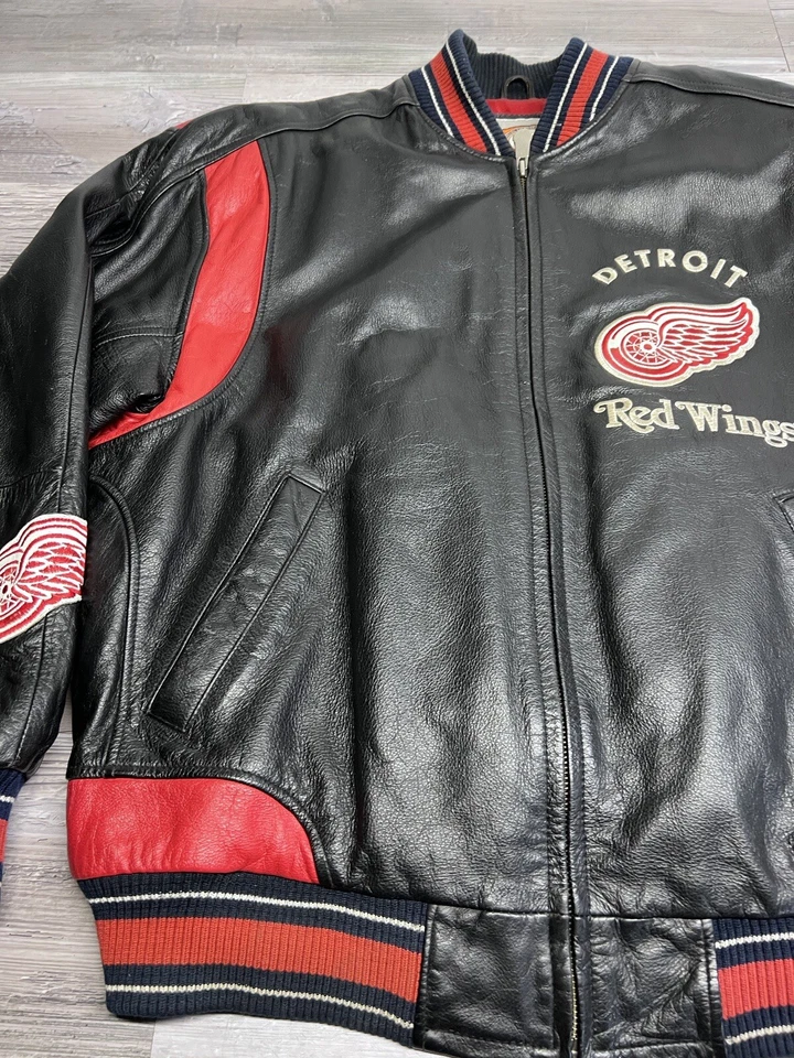 Vintage Detroit Red Wings NHL G-III Carl Banks Black Leather Jacket Mens Size M - Image 4 of 4