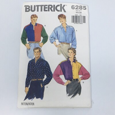 Unisex Shirt Color Block B6285 UNCUT Sewing Pattern Size XS-M Vtg 90s Butterick