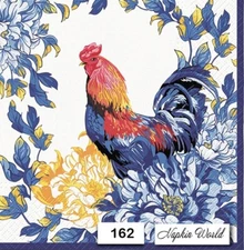 (162) TWO Paper LUNCHEON Decoupage Art Craft Napkins - ROOSTER CHICKEN FLOWERS