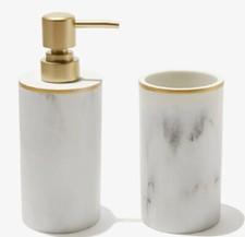 NEW Sunday Citizen Bathroom Set Soap Dispenser Toothbrush Cup - Resin Marble