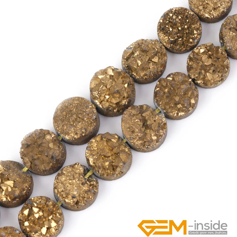 10MM Metallic Titanium Druzy Raw Amethyst Agate Gemstones Coin Loose Beads 19Pcs - Image 3 of 4