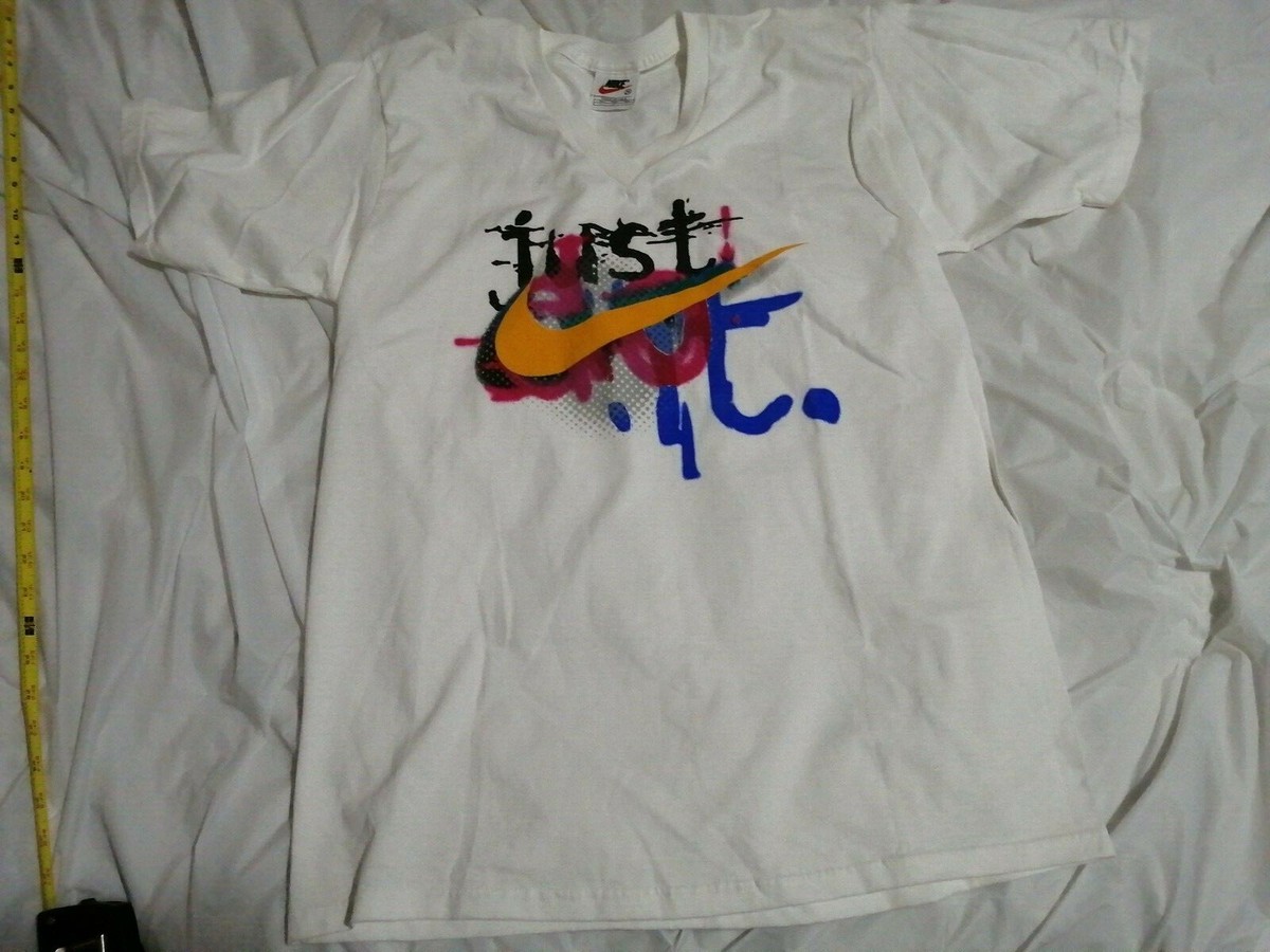 90s Nike Just Do It Graffiti V Neck white T Shirt Men M (D1) | eBay