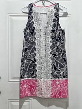 Eliza J Women's Size 4 Sheath Floral Dress Crochet Overlay Split Neck LinedDress