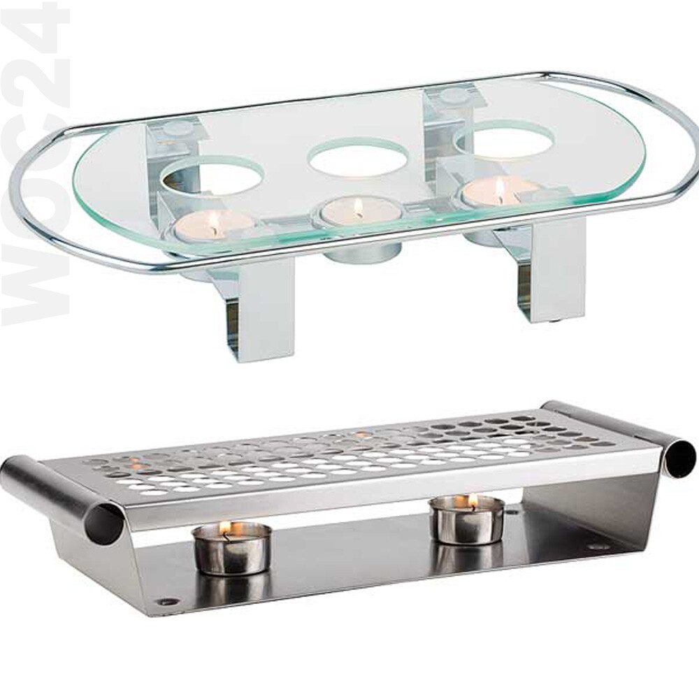 Speisenwärmer Stövchen Warmhalteplatte Glas Edelstahl für Teelicht Teelichter