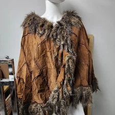Vintage Adrienne Landau 100% Genuine Leather Poncho Kimono