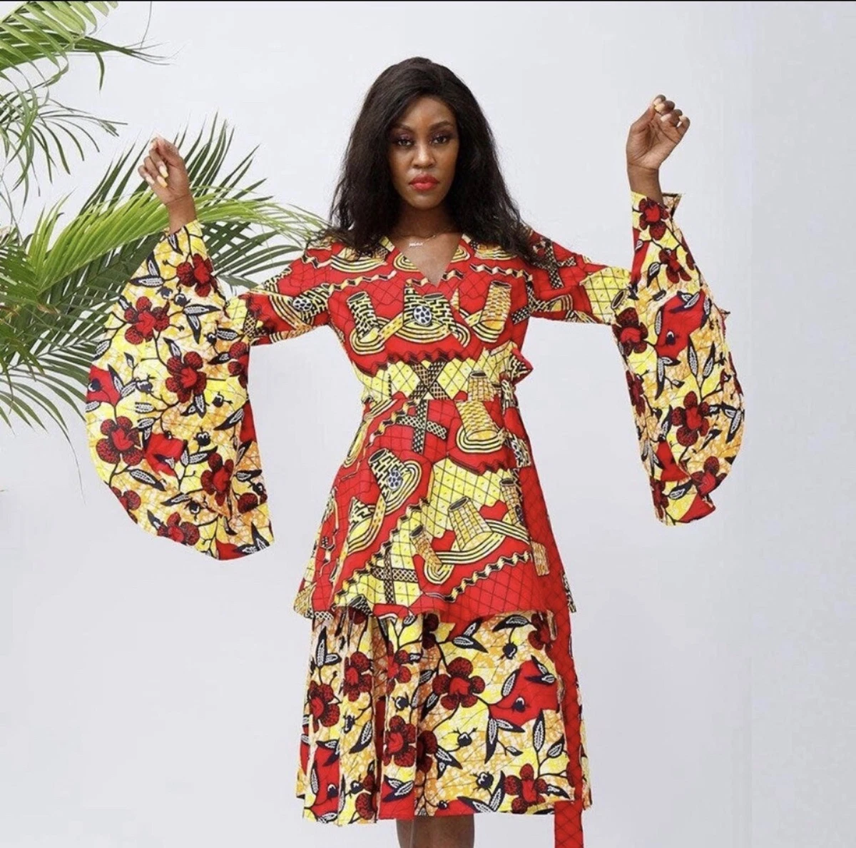 Handmade Uylee s Boutique African Print Red Petal Dress US Sizes