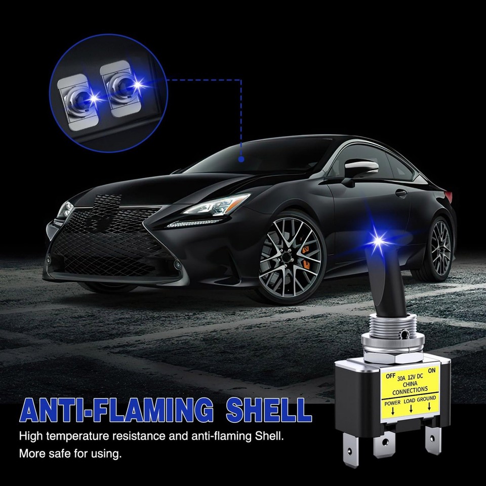 Metal Rocker Switch 2x 12V 30A SPST Blue LED 3 Pin For Marine Boat Car ...