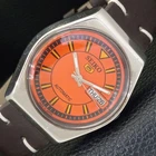 VINTAGE SEIKO 5 AUTOMATIC JAPAN 6309A MENS ORANGE COLOR DIAL WATCH a702737-1