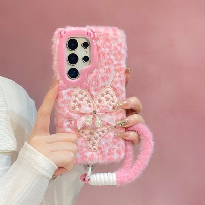 Case For Samsung Galaxy iPhone Phone Plush Pink Bikini Fluffy Soft Women Covers