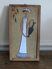 VTG MCM Helen Michaelides E. Mixandidou Greek Art Tile Woman Ewer Pitcher Olive