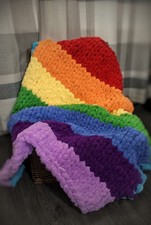 Handmade Rainbow, Crochet Chunky Knit Blanket
