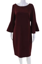 Calvin Klein Womens 3/4 Flounce Sleeve Zippered Dress Dark Red Size 12