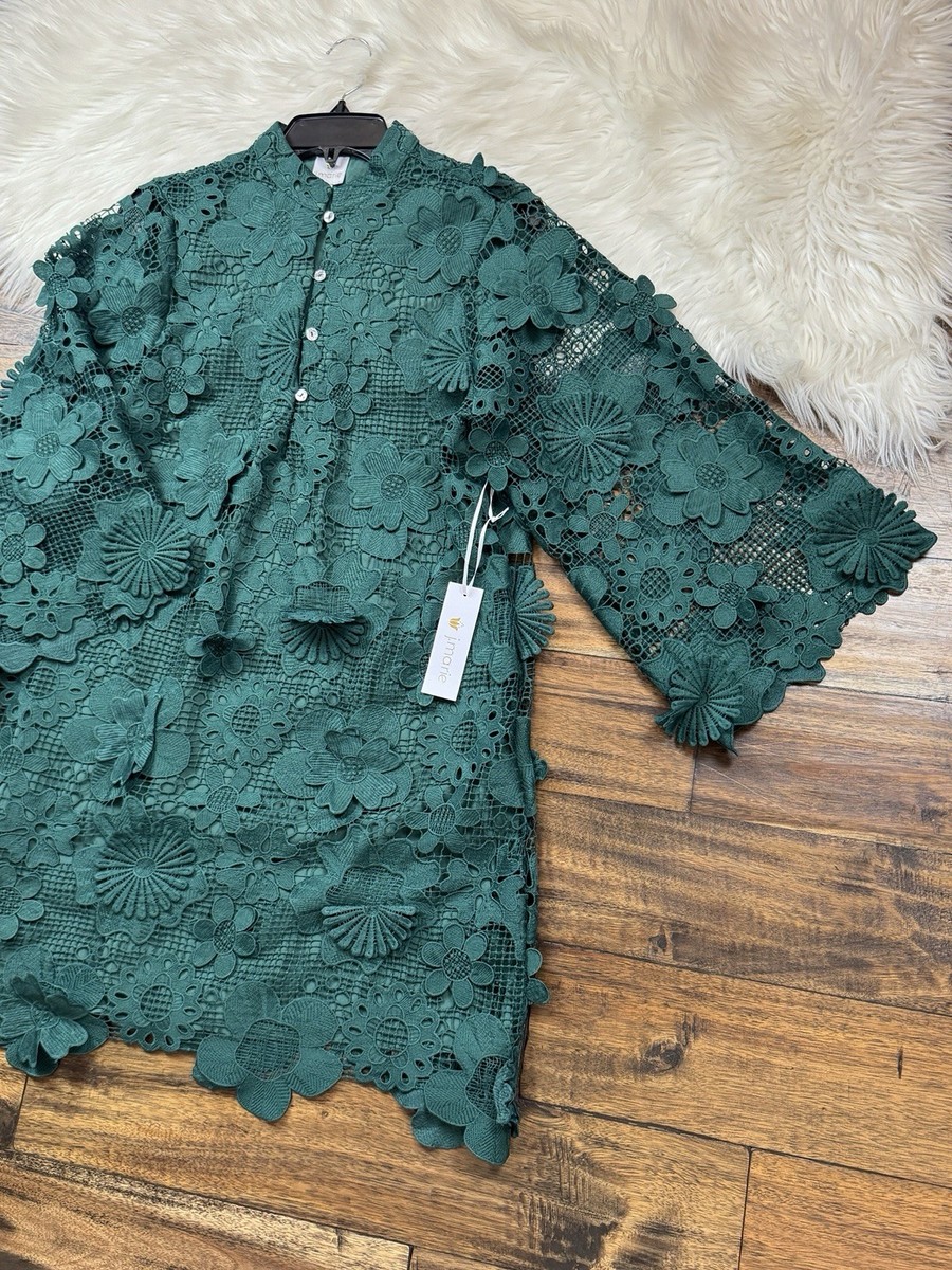 J.Marie Women's Size XS Asher 3D Geometric Green Floral Lace Dress