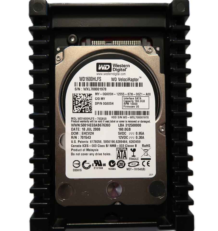 WD WD1600HLFS-75G6U0 EHCV2H Malaysia 10k 16MB 3Gb/s 3.5" 160gb Sata JUL/2008 - Image 2 of 2