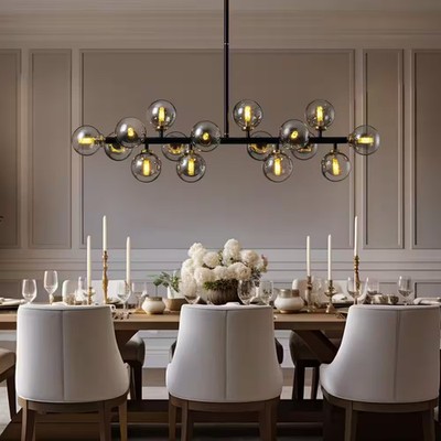 SILJOY 16-Light Black Globe Sputnik Chandelier Mid Century Kitchen Island
