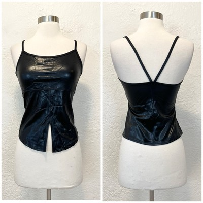 #ad Black Tank Top Faux Leather Goth Gothic Whimsigoth Small S $25.72