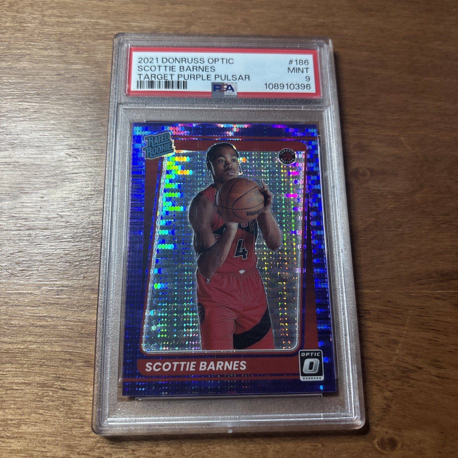 2021 DONRUSS OPTIC SCOTTIE BARNES PURPLE PULSAR PRIZM SP RAPTORS #186 RC - PSA 9