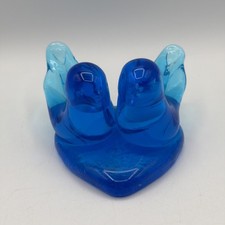 Vintage Leo Ward 1996 Double Bluebirds Of Happiness On Heart Art Glass Signed