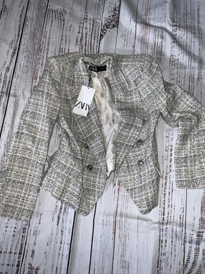 ZARA Gray/cream  OPEN BLAZER JACKET SIZE M (239)