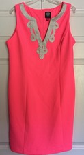 Vince Camuto Neon Pink Gold Lace Dress Preppy Sleeveless Stretch Beach 14 NWT