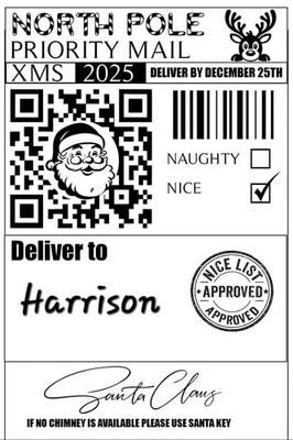 NORTHPOLE Santa Delivery Labels Personalised | 10 Xmas Parcel Stickers for Kids