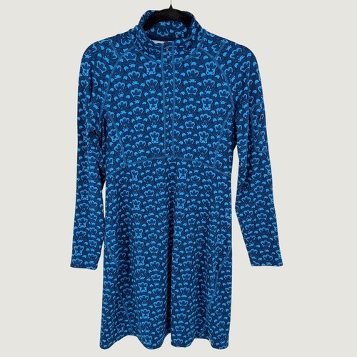 Title Nine Mock Neck Getaway Dress Size M Blue Synergy Quarter Zip L/S Athletic