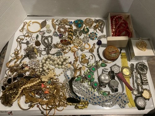Huge Lot of Vintage Costume Jewelry Sarah Cov, Sulton Pins Brooch Necklace Watch