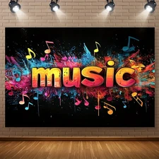 HOME/2D Flat,1pc Vibrant Music-Themed Polyester Banner-Colorful Musical Notes Ex