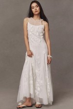 NWT BHLDN Anthropologie Ivory Floral Lace Sheer Maxi Wedding Dress Open Back