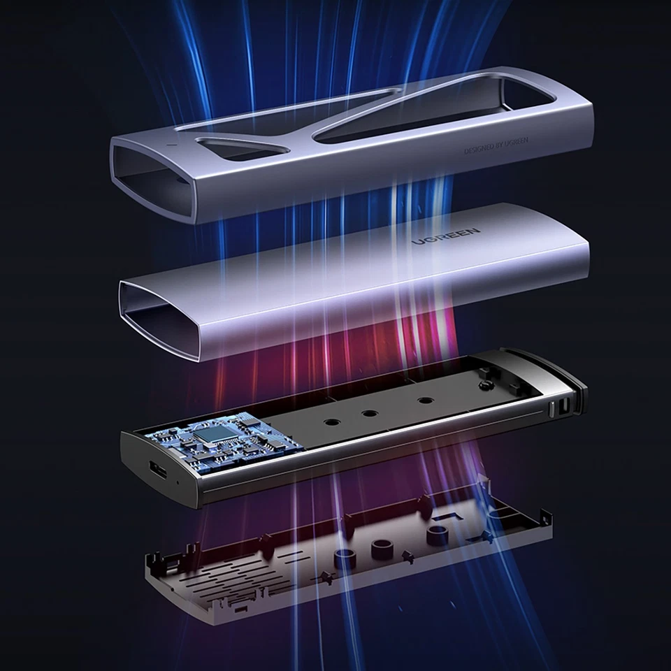 UGREEN M.2 NVME and SATA SSD Enclosure, 10Gbps Heat Dissipation Hard Drive - Image 3 of 3