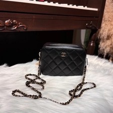 Chanel Camera Bag Caviar Leather Black Chain Crossbody Bag Authentic Preowned