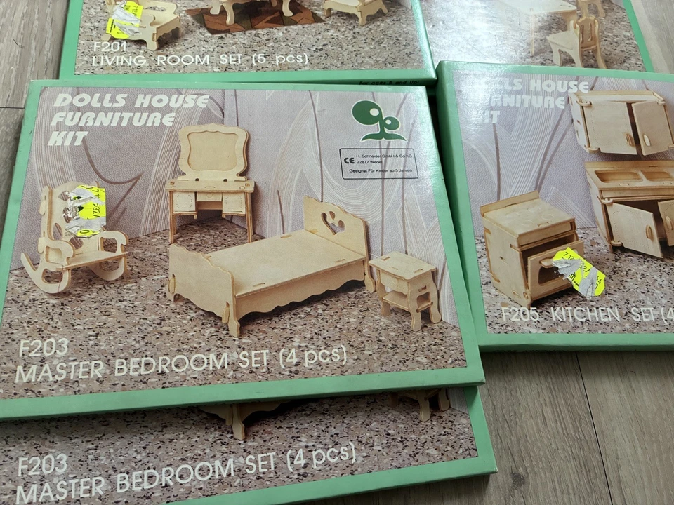 Puppenhaus Möbel Bausatz, alle 5 Zimmer zusammen, noch nicht verbaut - Bild 2 von 3