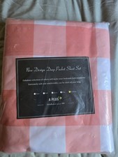 California King Size Sheet Set Pink And White Squares Pattern NEW