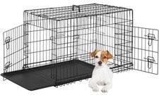 FDW Dog Crate for Small Dogs 24 Inch Folding Metal WirePet Cage Double Door W...