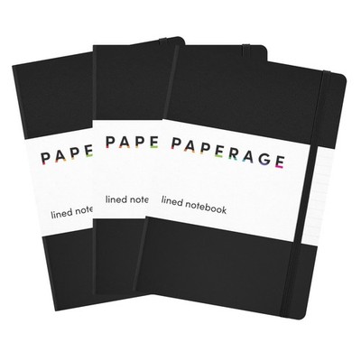 PAPERAGE Lined Journal Notebook, 3 Pack, (Black), 160 Pages, Medium 5.6 in x 8 i