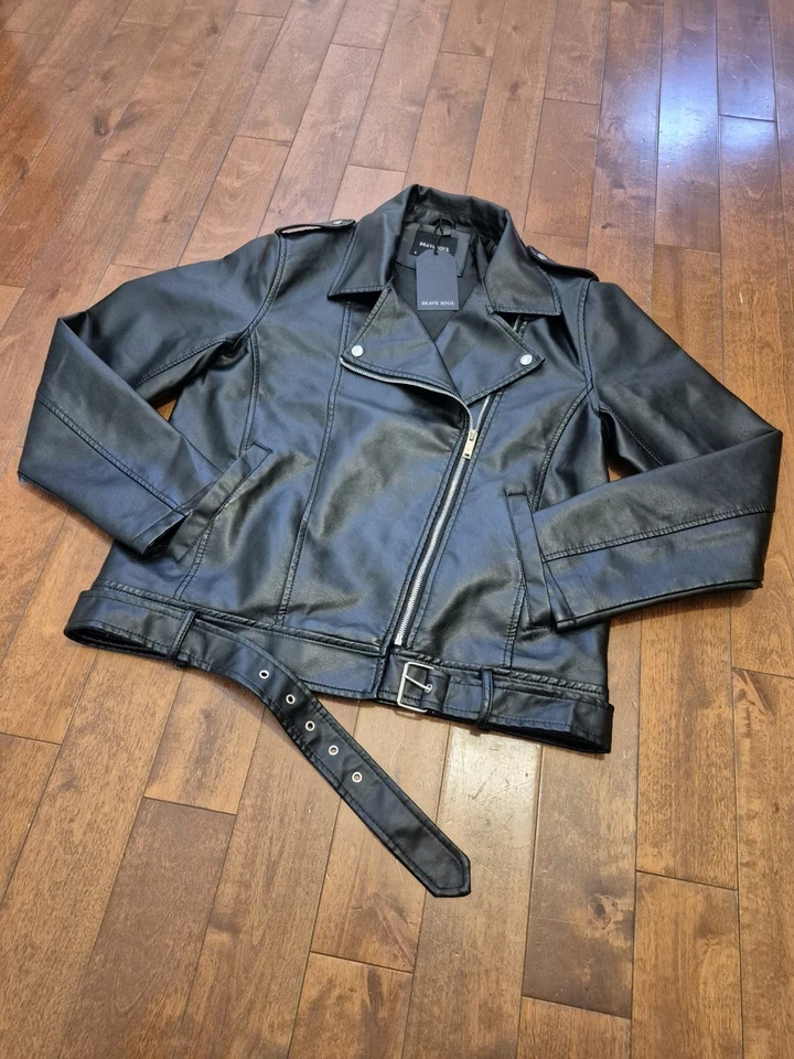 Brave SOUL Womens LJK-CONEY Black Faux Leather Jacket Oversize Fit Size Small - Image 3 of 4