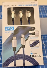 3Pack 3/6/10Ft Lightning to Type-C Cable Braided MiFi Certified Sontax 
