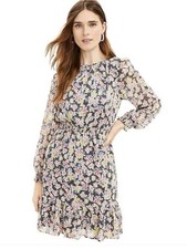 NWT LOFT Shimmer Floral Smocked Flounce Dress Size Large
